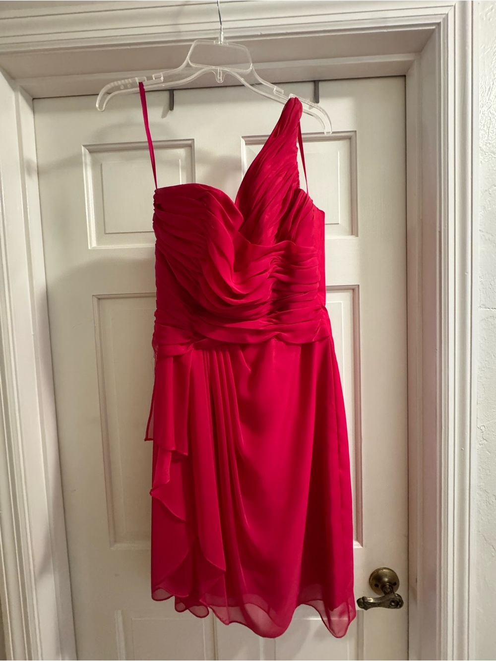 DA Collection Formal Knee-Length Fuchsia One-Shoulder Chiffon Party Dress